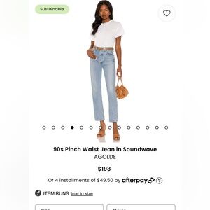 Agolde 90s Pinch Waist Jeans in Soundwave size 30 (US 10)